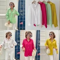 ราคา oversize shirt เสื้อเชิ้ต อัดย่น คอปกแขนพอง เสื้อพองๆ สีพื้น (27750439969)