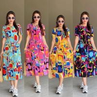 ราคา เดรสอัดพลีท แขนสั้น งานพิมพ์ลายหรูหรา (27251611694)