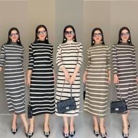 ราคา ชุดเดรสไหมพรมคอปีน งานแขนยาว ลายริ้ว (27115150773)