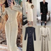 ราคา Glam knit dress ชุดเดรสไหมพรม กระดุมทอง เดรสผูกเอว (26661660222)