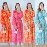 ราคา Maxi dress pleated ชุดเดรสยาว อัดพลีทผ้าชีฟอง พิมพ์ลายดิจิตอล คอปก (25786910794)