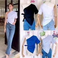 ราคา Korean top เสื้อไหล่เดี่ยว ปาดไหล่ สีพื้น ผ้ายืดไม่สบาย (24794082208)