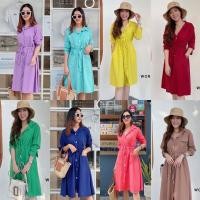 ราคา Drawstring waits MaxiDress แม็กซี่เดรสทรงสวย คอปก ช่วงเอวแต่งเชือกรูด (24720710465)