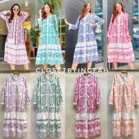 ราคา Bohemian dress แม็กซี่เดรส ผ้าพิมพ์ลายโบฮีเมี่ยน แต่งระบาย (24013050905)