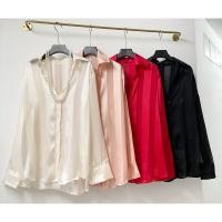 ราคา satin shirt เสื้อเชิ้ต แขนยาว ซีทรู ผสมเนื้อซาติน เรียบหรู (23688952942)
