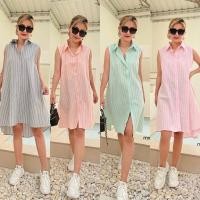 ราคา mini dress shirt เดราเชิ้ตคอปก แขนกุด ลายริ้ว ทรงน่ารัก ใส่สบาย (23659542404)