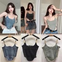 ราคา smock jeans เสื้อสายเดี่ยว ครอป ยีนส์สมอคหลัง ลุคเซ็กซี่ (23279455784)