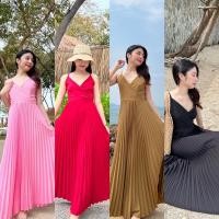 ราคา Summer เดรสผ้าไหมอิตาลี เดรสผูกหลัง อัดพลีท (22524989060)