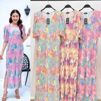 ราคา freesize dress ชุดเดรสคอวี อัดพลีทลายกราฟฟิก (19185979887)