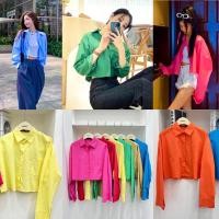 ราคา crop shirt เสื้อครอปสั้น สีพื้น สีสดใส เสื้อเชิ้ตคอปก เอวลอย (18979963192)