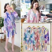 ราคา ชุดเดรสอัดพลีทสั้น สีหวาน แขนยาว ลายมัดย้อม (17372782178)