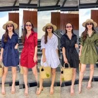 ราคา dress shirt ชุดเดรสสั้น ผ้าคอตตอน เดรสคอตตอนเอวรูด เดรสกระดุมหน้า (12676622471)