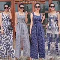 ราคา jumpsuit ขายาว จั้มสูทคอเหลี่ยม จั้มสูทผ้าคอตตอน งานพิมพ์ลายน่ารัก (11955751255)