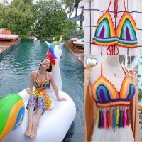 ราคา yaya top เสื้อญาญ่าใส่ สายเดี่ยวโบฮีเมียนไหมพรมถักน่ารักๆ มีพู่สายสีพาลเพล (7750524571)