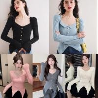 ราคา เสื้อไหมพรมแขนยาว คอเหลี่ยม ทรงสวย แต่งกระดุมทอง (43525547689)