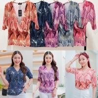 ราคา เสื้ออัดพลีทไขว้หน้า แขนสั้น ลายมัดย้อม กราฟฟิก (43101453533)