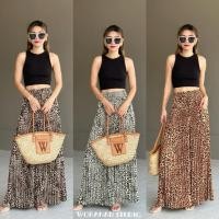 ราคา Pleated pants กางเกงอัดพลีทขายาว เอวสม๊อค ทรงปลายบาน พิมพ์ลายเสือ (42567853897)