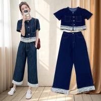 ราคา Jeans set ชุดเซ็ตผ้ายีนส์ลูกไม้ กางเกงขายาว แฟชั่น กระเป๋า กระดุมแท้ (40051742831)