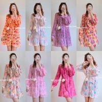 ราคา mini dress มินิเดรสชีฟอง อัดพลีท แต่งระบายหน้า ลายน่ารัก สดใส ใส่เที่ยวไปทะเล (29904979897)