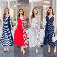 ราคา pleated dress ชุดเดรสพลีทลายแต่งสลับสี คลาสทูโทน สายเดี่ยว ใส่เที่ยว ออกงาน (28317729755)