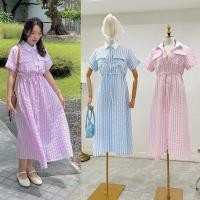 ราคา Shirtdress striped ชุดเดรสลายริ้ว เอวรูด (27884936074)