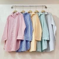 ราคา Maxi dress shirt ชุดเดรสลายริ้ว แขนยาว ทรงสวย (27856067316)