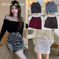 ราคา wink glitter skirt กระโปรงกริตเตอร์ สั้น ทรงเอ ซิปข้าง วิบวับ สายปาร์ตี้ ปักเลื่อม (27071158713)