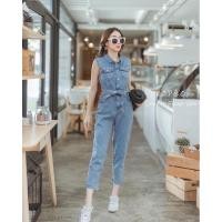 ราคา Jumpsuit jeans ชุดจั้มสูทขายาว แขนกุด ฟอกสีขายาว (26863385132)