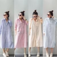 ราคา Dress shirt เดรสเชิัต แขนยาว ผ้าฝ้ายลินิน ลายริ้ว ทรงสวย (25401554474)