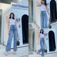 ราคา กางเกงยีนส์ เอวสูง ขากระบอก พรางหุ่น (25302568445)