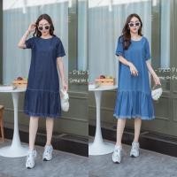 ราคา jeans dress เดรสยีนส์ คอกลมทรงปล่อยๆ แขนสั้น (25245691612)