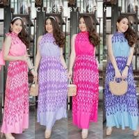 ราคา maxi chiffon dress ชุดเดรสยาว ใส่ออกงาน ลายผ้าไหม ลุคคุณนายมากๆ (22954896011)