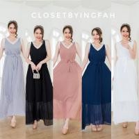 ราคา Maxi chiffon dress ชุดเดรสผ้าชีฟอง อัดพลีท แต่งขอบลูกไม้ ใส่เที่ยว ใส่ออกงาน (22354898322)