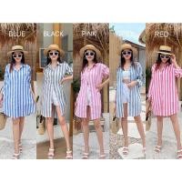 ราคา Mini dress shirt ชุดเดรสสั้น เดรสเชิ้ตลายริ้วทรงเรียบง่าย เดรสเชิ้ต ใส่คลุม ผ้านิ่ม (19369519655)