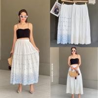 ราคา กระโปรงตัวยาวเอวสม๊อครอบ ดีเทลปักลายฉลุเป็นรูปดอกไม้ (42012634068)