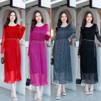 ราคา maxi pleated dress ชุดเดรสอัดพลีท ชีฟอง แขนยาว ใส่เที่ยว ออกงาน แถมโซ่ (28105465093)