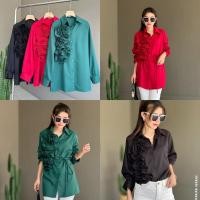 ราคา เสื้อเชิ้ตแขนยาวแต่งพุ่มผ้าเป็นทรงดอกไม้ ใส่เที่ยว ทำงาน (26301615483)