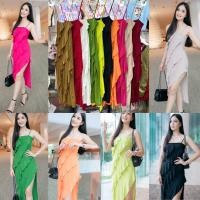 ราคา เดรสสายเดี่ยวยาว ชีฟอง ไล่ระดับ เฉียง ระบาย ใส่เที่ยว ออกงาน ชุดเเซบ (23350377623)