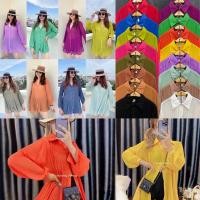 ราคา มินิเดรส ผ้าชีฟองอัดพลีท เสื้อเชิ้ต กระดุมหน้า แขนยาว สาวอวบใส่สวยเลยค่ะ งานป้าย morning perfect (16931405413)