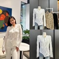 ราคา เสื้อคอจีนแขนยาว ผ้าหยัก ซีทรูหน่อยๆ (43252194821)