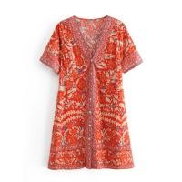 ราคา mini dress ชุดเดรสสั้น คอวี สไตล์โบฮีเมียน ลายดอกไม้ ใส่เที่ยว ไปทะเล (25529979435)