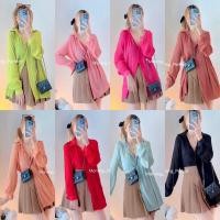 ราคา mini dress shirt เชิ้ตผ้าชีฟอง อัดพลีท แบบลายละเอียด ร่องเล็ก (19591670136)