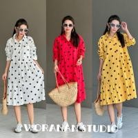 ราคา dress shirt ชุดเดรสเชิ้ตแขนยาว เนื้อผ้าฝ้ายลายจุดสีสวย (41962654806)
