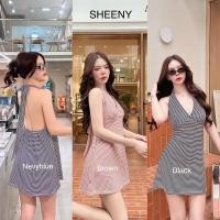 ราคา MINIDRESS เดรสตัวสั้นผ้าคอตตอล ลายริ้วเปิดหลัง (29919498060)