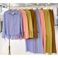 ราคา set 2 ชิ้น ชุดเซทสีพื้นผูกข้าง กางเกงขายาว (29863632536)