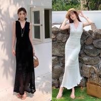 ราคา maxi dress เดรสยาวคอวี เนื้อผ้าknit ทอลายในตัว ใส่เที่ยวคาเฟ่ ทะเล (29083172040)