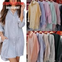 ราคา mini dress shirt เชิ้ตกระดุมผ่าหลังผ้าcottonลินิน ลายริ้ว (28917490639)