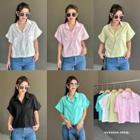 ราคา crop shirt เสื้อครอป คอปกแขนกุดกระดุมหน้า (27901610912)