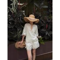 ราคา Linen set เชทผ้าลินิน ดีไซน์ฉลุลูกไม้ ตัวกางเกงมีซับใน (52900366646)