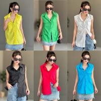ราคา classic shirt เสื้อเชิ้ตแขนกุด คอปก สีพื้น (24618550785)